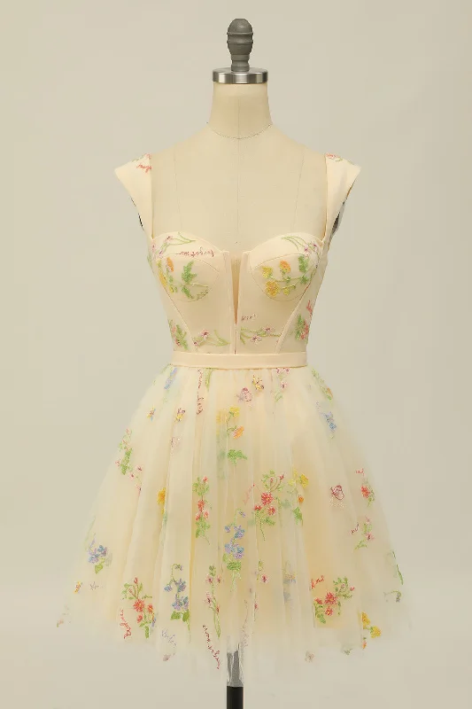 Cute A Line Sweetheart Champagne Short Homecoming Dress