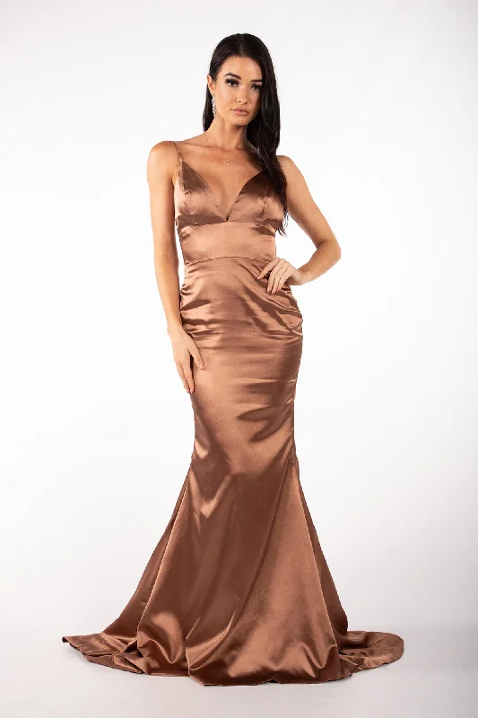 Penelope Satin Gown - Brown (XS,S,L - Clearance Sale)
