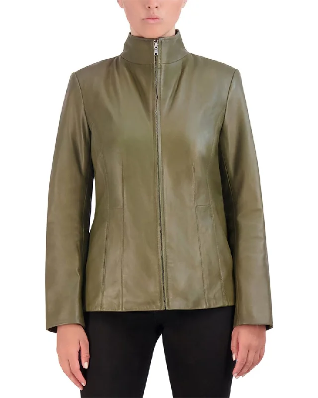 Cole Haan Smooth Leather Wing Collar Jacket Toggle Coat Shawl Collar Coat Notch Collar Coat