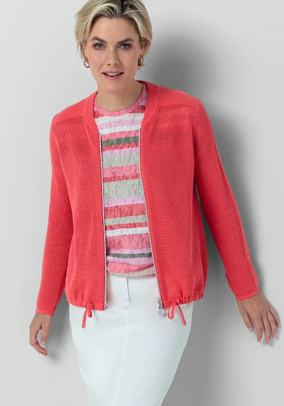 Bianca Drawcord Hem Knit Jacket, Red Stole Shawl Scarf