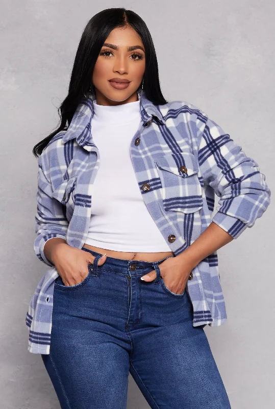 Fleece Plaid Button Front Shacket