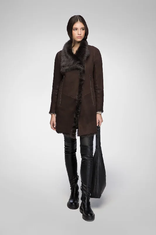 Elena - Chocolate Brown Shearling Coat