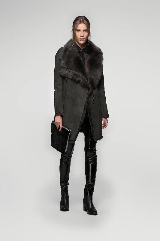 Elena - Anthracite Suede Shearling Coat