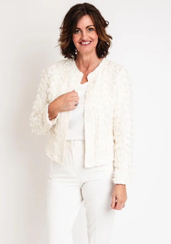 Gerry Weber Decorative Fringing Short Jacket, Cream Suede Jacket Faux Fur Jacket Puffer Jacket