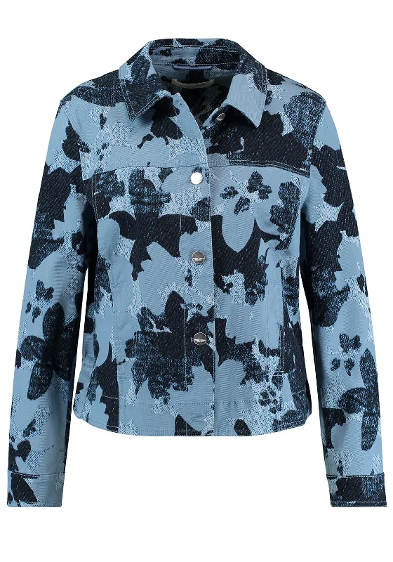 Gerry Weber Floral Print Short Jacket, Blue Satin Silk Chiffon