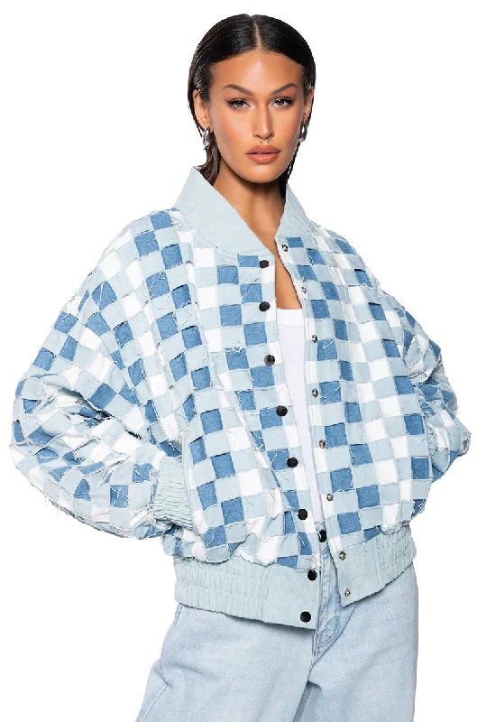 HAND WEAVE DISTRESSED DENIM BOMBER Satin Jacket Silk Jacket Chiffon Jacket