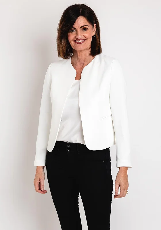 Serafina Collection Open Front Blazer, White Asymmetrical Diagonal princess