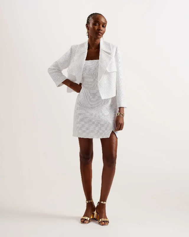 Shiroi Cropped Woven Tailored Jacket White Wool Fabric Cashmere Fabric Tweed Fabric Shiroi Cropped Woven Tailored Jacket White Wool Fabric Cashmere Fabric Tweed Fabric