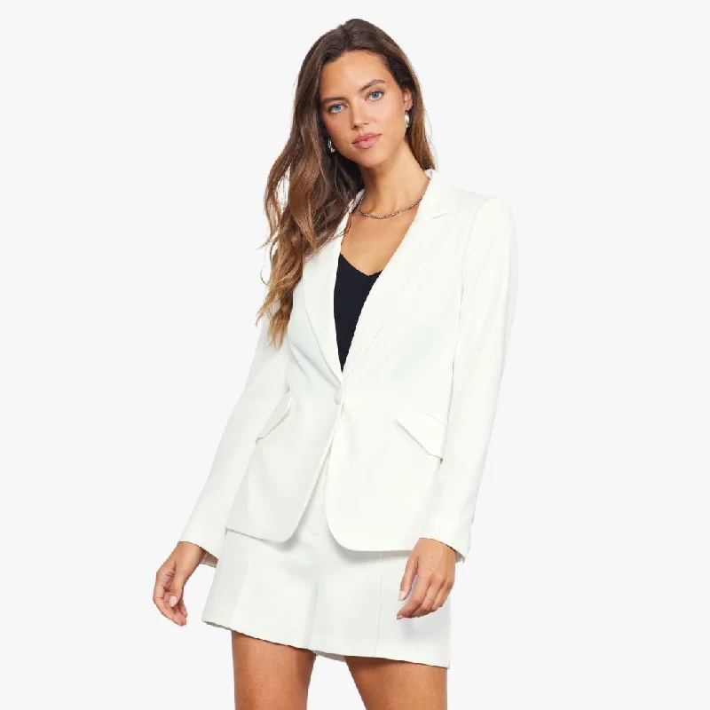 Slanted Pocket Long Sleeve Blazer (White)