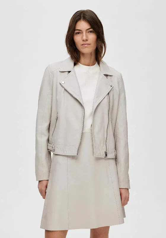 Selected Femme Katie Leather Jacket, Egret Cape Coat Herringbone Coat Tweed Coat
