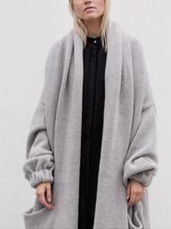 Solid Color Lantern Sleeves Long Sweater Coat