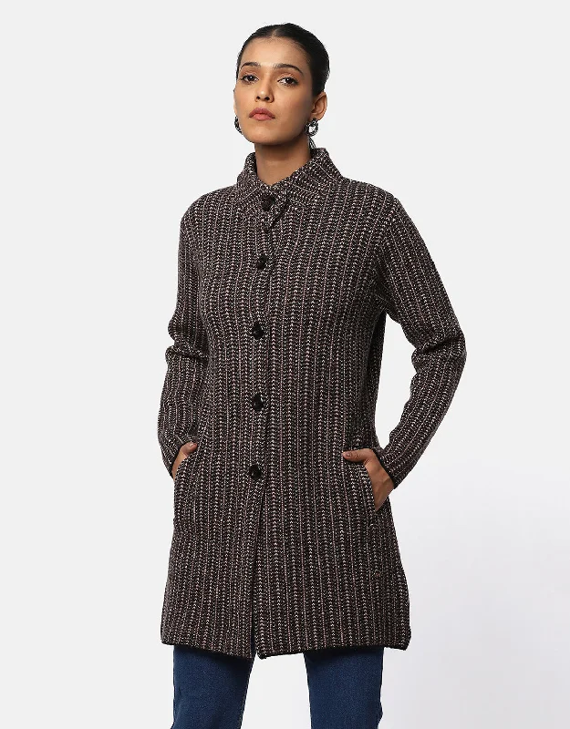 Women Woolen Front Buttons Long Coat