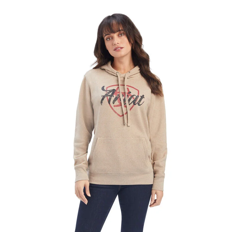 Ariat Women's REAL Shield Logo Hoodie, Dark Oatmeal Heather Hoodie with Toggle Buttons Decorative Unique Ariat Women's REAL Shield Logo Hoodie, Dark Oatmeal Heather Hoodie with Toggle Buttons Decorative Unique