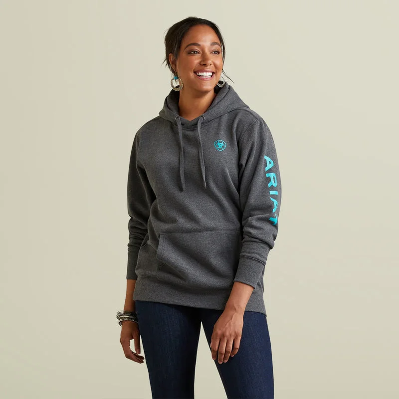 Ariat Women's Ariat Logo Hoodie, Charcoal Heather Hoodie with Hem Patch Decorative Personalized