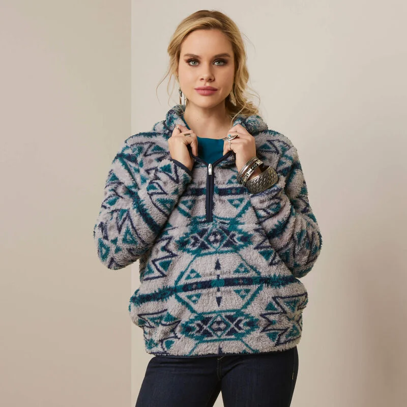 Ariat Women's REAL Berber Pullover Sweatshirt, Rocky Mountain Print Hoodie with Pattern Geometric Abstract Ariat Women's REAL Berber Pullover Sweatshirt, Rocky Mountain Print Hoodie with Pattern Geometric Abstract