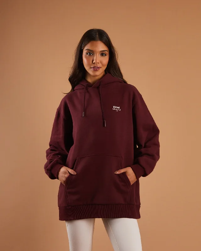 Samara Hood Deep Maroon Hoodie with Frayed Bohemian Relaxed