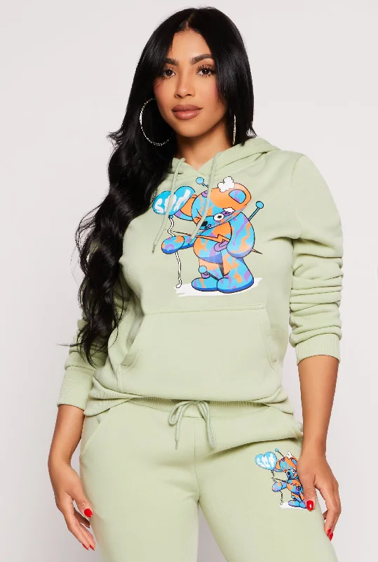 Fleece Bear Graphic Pullover Hoodie Hoodie with Print Artistic Unique