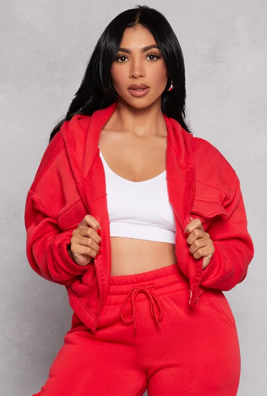 Fleece Zip Front Cropped Sweatshirt Hoodie with Tie-Dye Psychedelic Retro