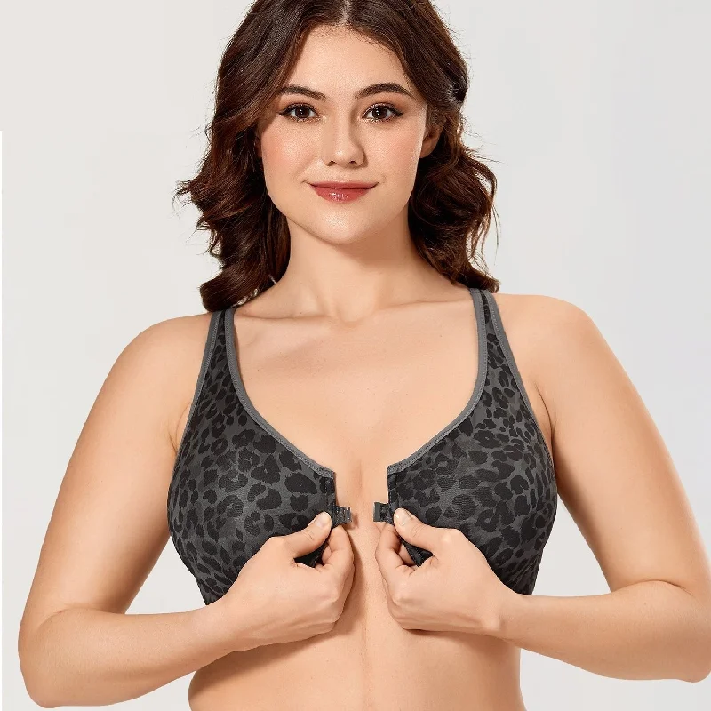 Charcoal Panthera Front-Closure Plus Size Unlined Seamless Bra for Women