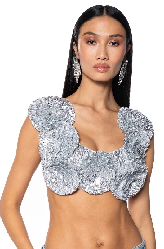 EVERY ROSE SEQUIN CROP TOP IN SILVER