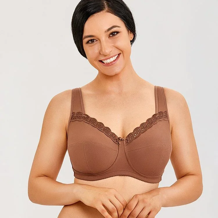 Plus Size Nutmeg Brown Color Wirefree Non Padded Full Coverage Lace Bra