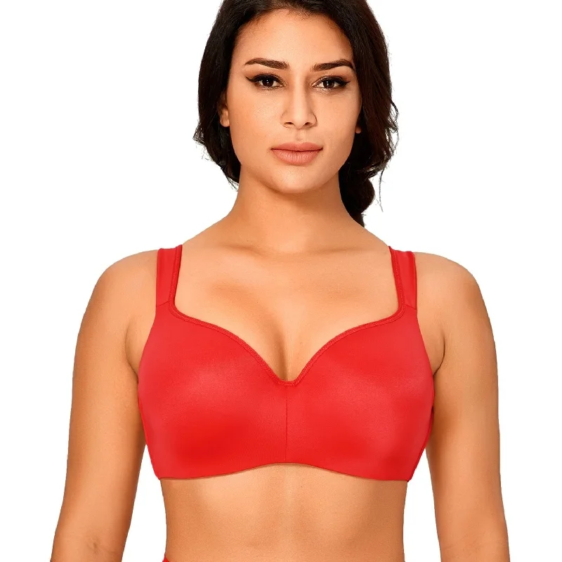 True Red Seamless Underwire Support Padded Balconette Bra for Women