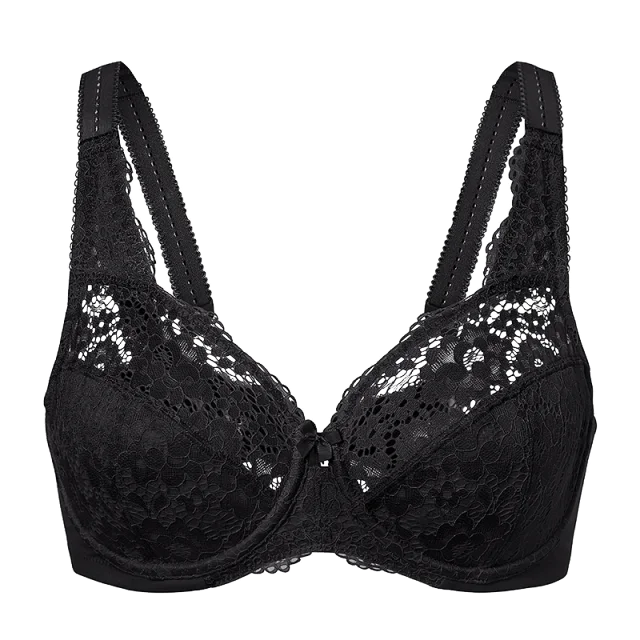 Women's Plus Size Black Color Lace Non Padded Full Coverage Underwire Bra