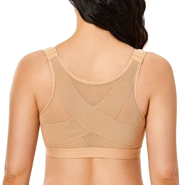 Women's Taupe Color Full Coverage Front Closure Non-Padded X-shape Back Bra