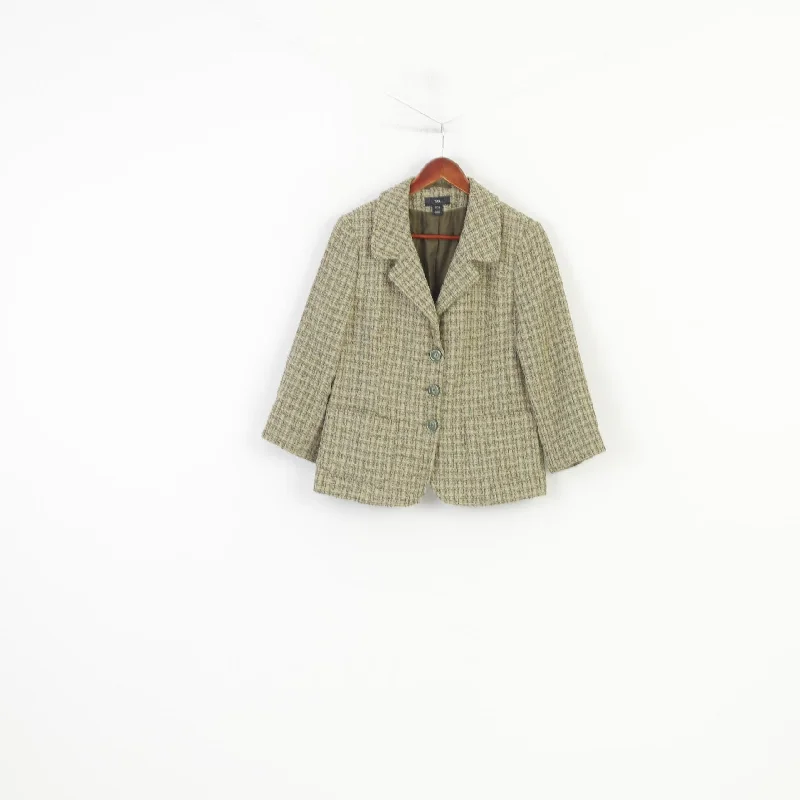 H&M Women 42 L Blazer Green Checkered  Single Breasted Pockets 7/8 Sleeve Bottoms Vintage Jacket New Women's Blazer