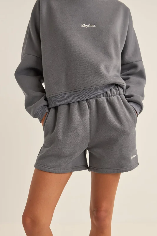 Logo Fleece Shorts Charcoal Soft Knit Pullover