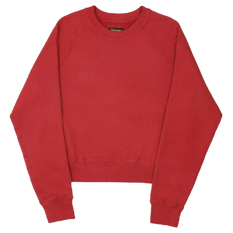 Long Sleeve Cropped  Raglan Crewneck Fleece Sweat Shirt - Blitz Red