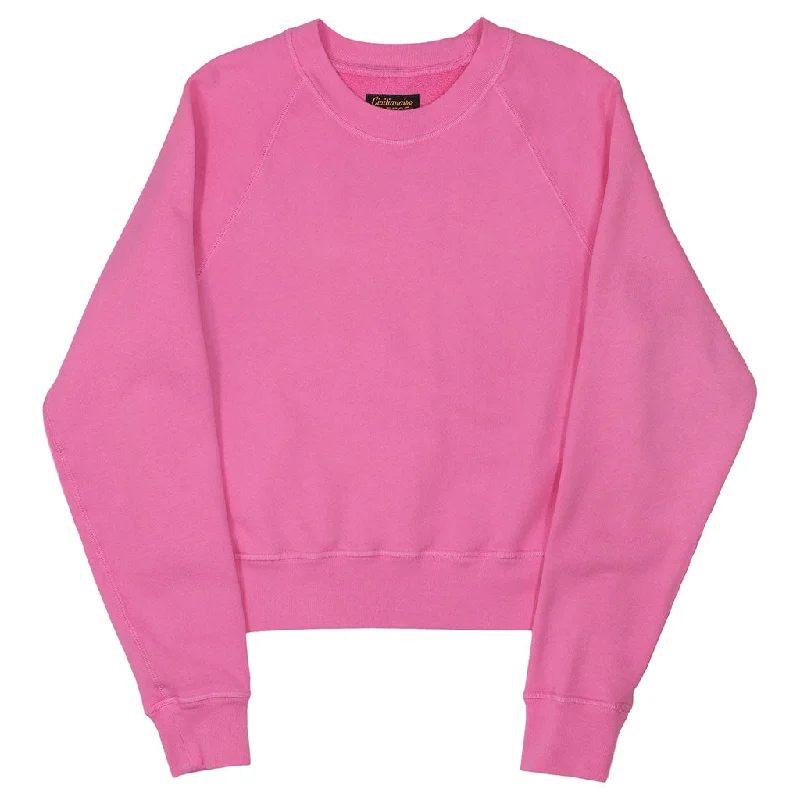 Long Sleeve Cropped  Raglan Crewneck Fleece Sweat Shirt - Perfect Pink