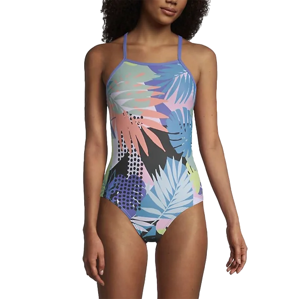 Women's Printed X Back One-Piece Sporty Racerback Swimsuit